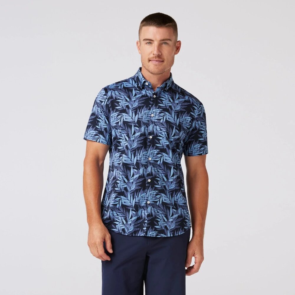 NWT Mizzen+Main Halyard S/S Shirt - LARGE/TRIM - Navy Tropical